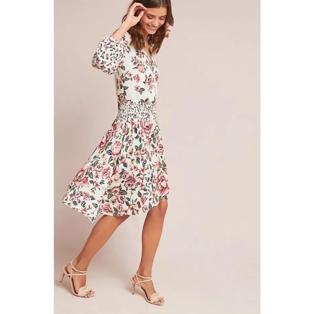Farm Rio Anthropologie Anabela Dress Womens Small Floral Smocked Boho‎ Festival